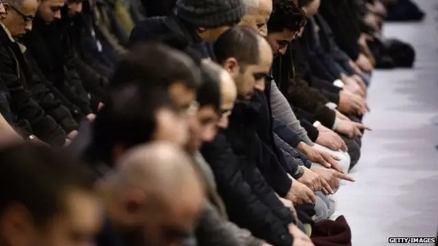 Muslims gather in the Grande Mosquee in Strasbourg