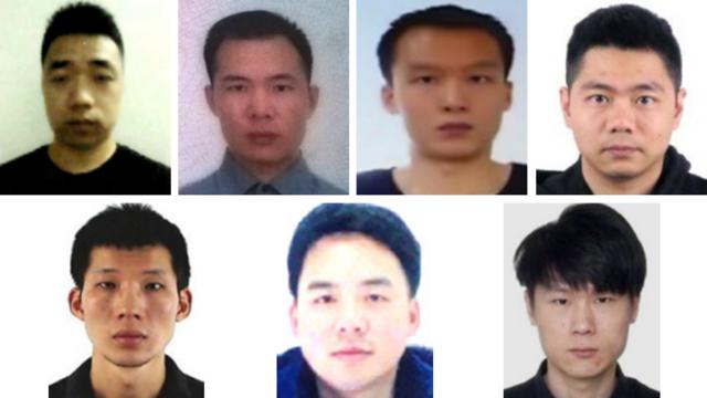 美方聲明說，這七位中國公民分別是：38歲的倪高彬（Ni Gaobin）、34歲的程鋒（Cheng Feng）、34歲的熊旺（Xiong Wang）、38歲的孫小輝（Sun Xiaohui）、38歲的彭耀文（Peng Yaowen）、38歲的趙光宗（Zhao Guangzong）和37歲的翁明（Weng Ming）。