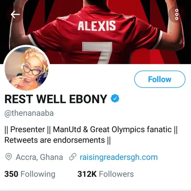 Nana Aba Anamoah post for Twitter