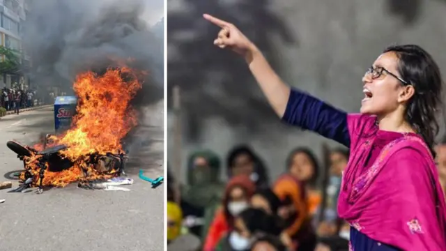 हिंसाचारातील जाळपोळ आणि आंदोलन करणारे विद्यार्थी
