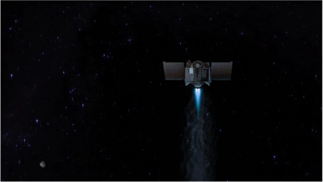 Nasa illustration showing craft departing the asteroid
