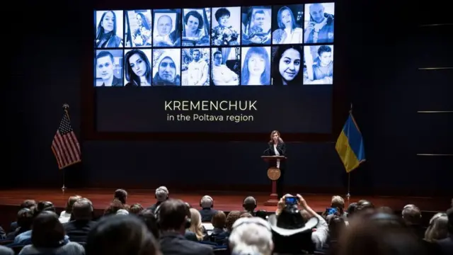 Ukrainian First Lady Olena Zelensky speaking to members of US Congress on Wednesday