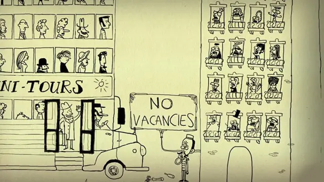 Ilustración de la paradoja del hotel infinito de Hilbert