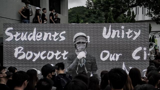 Students take part in a school boycott rally
