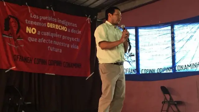 El coordinador general del Copinh durante su intervención en las jornadas "Berta Vive, Copinh Sigue".