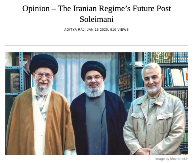 عکس قاسم سلیمانی، حسن نصرالله و آیت الله خامنه‌ای