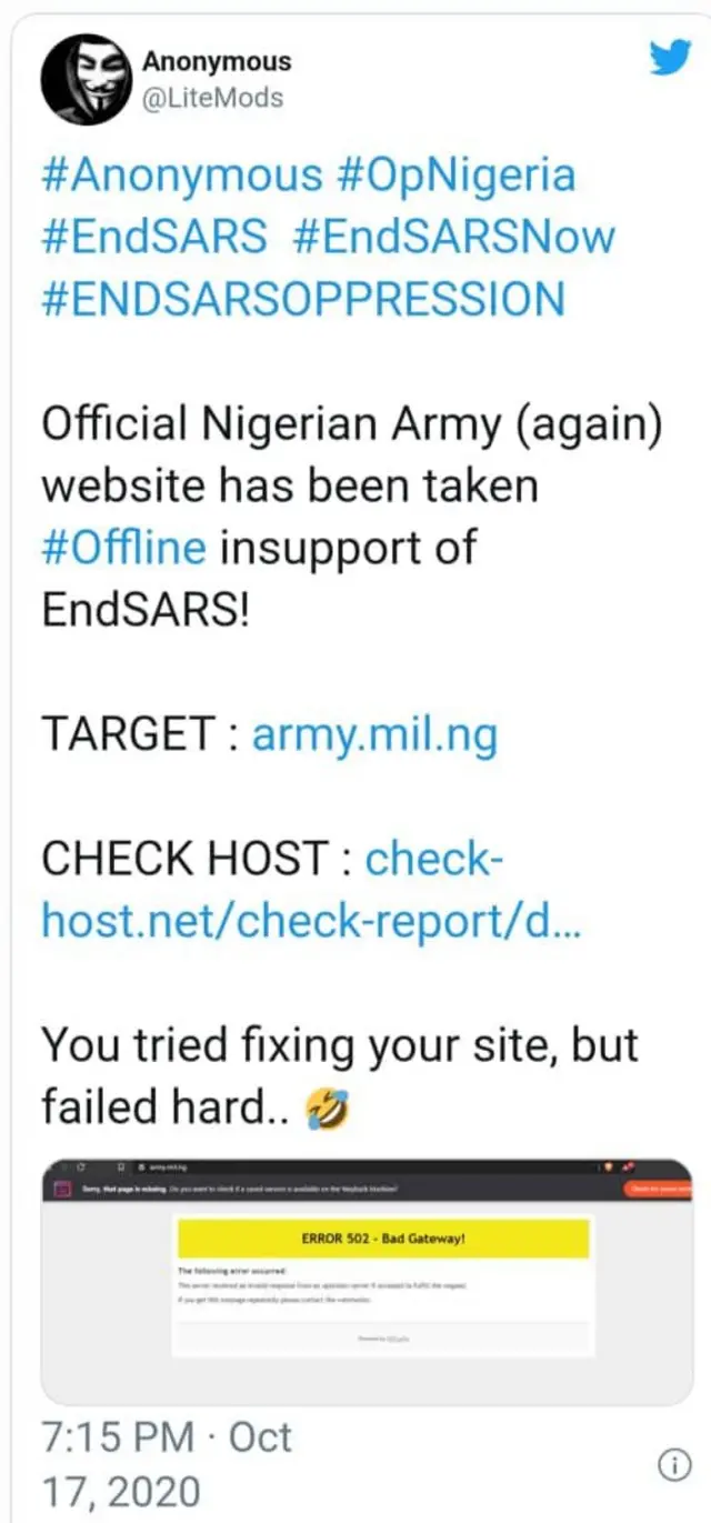 Anonymous hack Nigerian Army