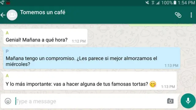 Pantalla, conversación Whatsapp