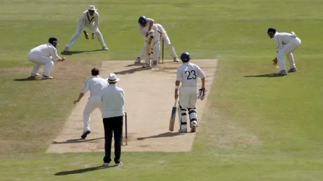 Escena de un partido de críquet