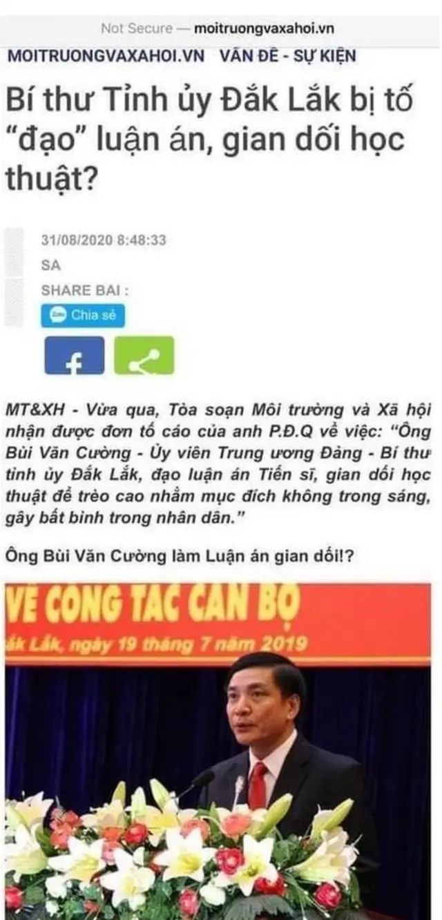 Bài viết trên tạp chí Môi trường và xã hội đăng bài viết về ông Bùi Văn Cường.