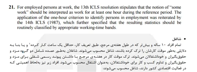 اسکرین شات مرکز آمار ایران سازمان جهانی کار