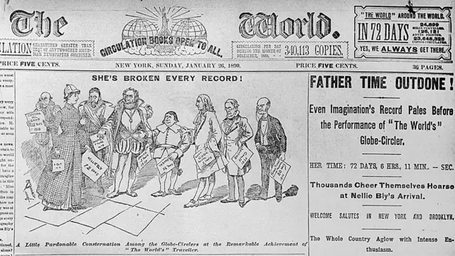 Primera página de World New York con la noticia de la llegada de Nellie Bly