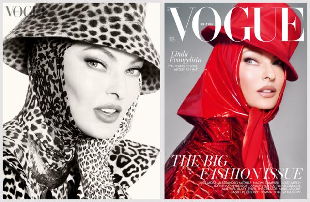 Linda Evangelista na capa da Vogue, agosto de 2022