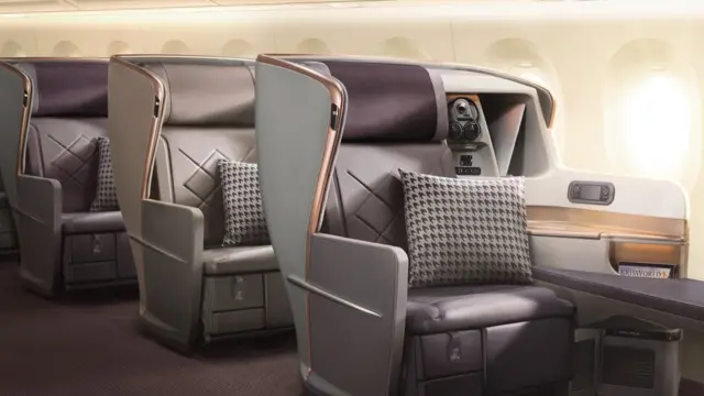 Imagem mostra assentos da classe executiva do voo da Singapore Airlines, classificado como o voo direto mais longo do mundo