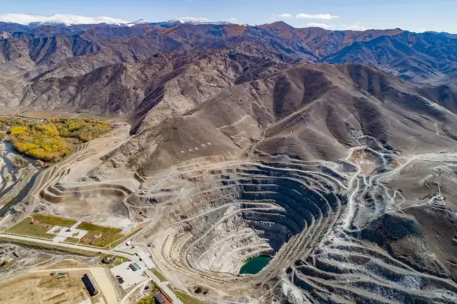 Aerial view of the 'No.3 pegmatite', the largest mining pit in the world at the Koktokay National Geopark on September 27, 2020 in Fuyun County, Xinjiang Uygur Autonomous Region of China.