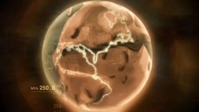 Pangea con la ubicación de América marcada