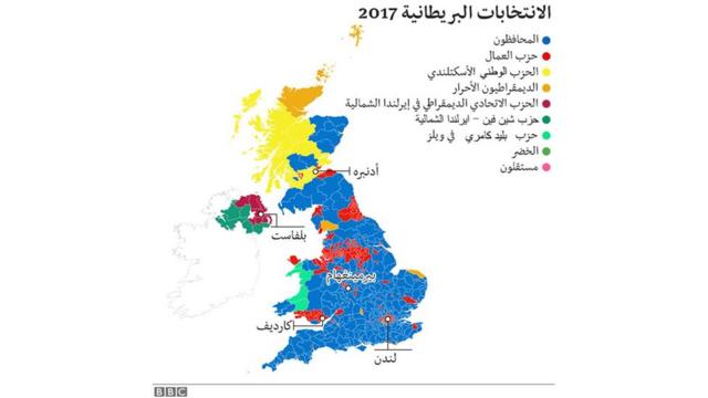 خريطة بنفوذ الأحزاب البريطانية