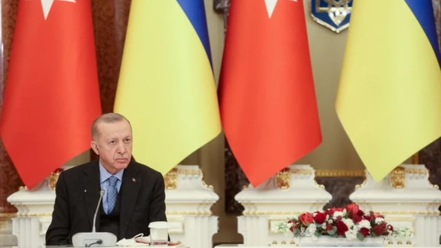 O presidente turco Recep Tayyip Erdogan duranteprazo de saque bet365visita a Kiev no inícioprazo de saque bet365fevereiro