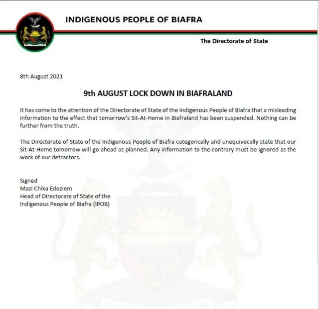 Ozi onye ndu Ipob wepụtara