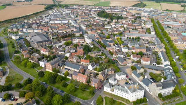 Vista aérea de Poundbury, en el condado de Dorset, Inglaterra.