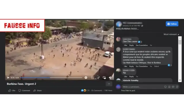 Une ancienne image du soulèvement de 2014 au Burkina qui a été reprise pour véhiculer une fausse information durant le coup d'Etat de janvier 2022