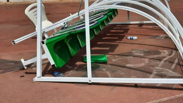 One of di tins wey spectators destroy for di Moshood Abiola Stadium, Abuja