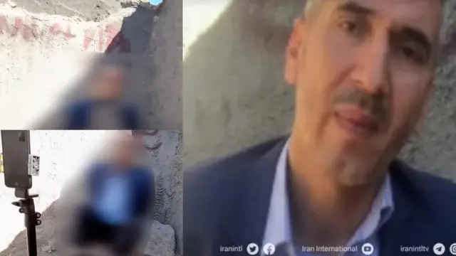 تصویری از اعتراف یدالله خدمتی (سمت راست) و تصاویر تلویزیون دولتی ایران از دستگیری عوامل موساد(سمت چپ)