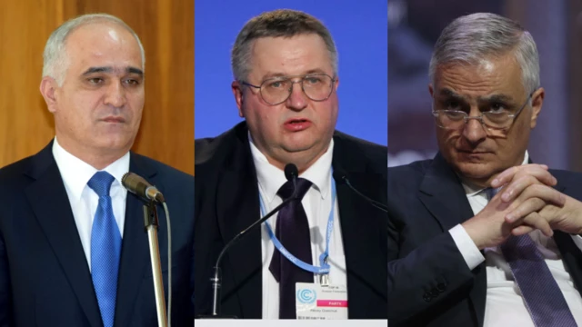 Azərbaycan, Ermənistan və Rusiya baş nazirlərinin müavinləri - Şahin Mustafayev(solda), Mher Qriqoryan(sağda) və Aleksey Overçuk (mərkəzdə).