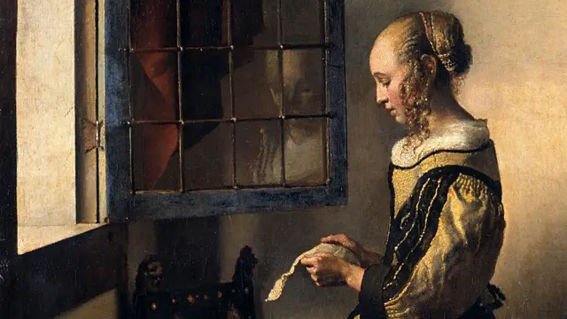 Detalhe do quadro 'Moça lendo uma carta à janela',h2bet apostasJohannes Vermeer, 1657-59