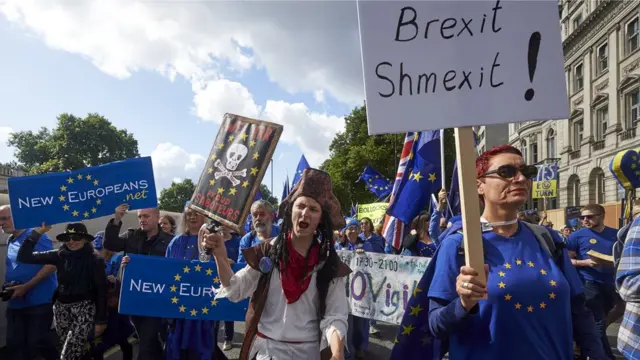 બ્રેક્ઝિટના વિરોધમાં કૂચ કાઢી રહેલ પ્રદર્શનકર્તાઓની તસવીર