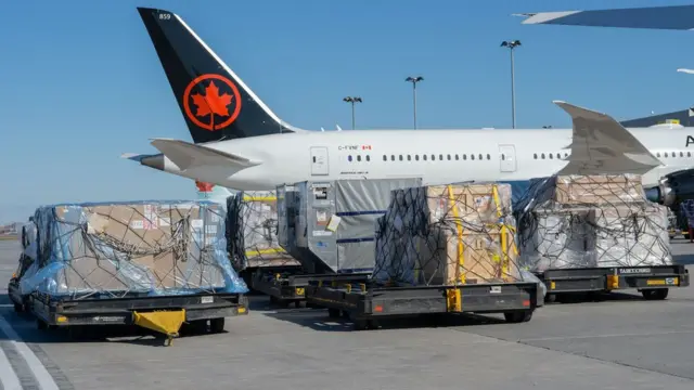 Air Canada plane with cargo