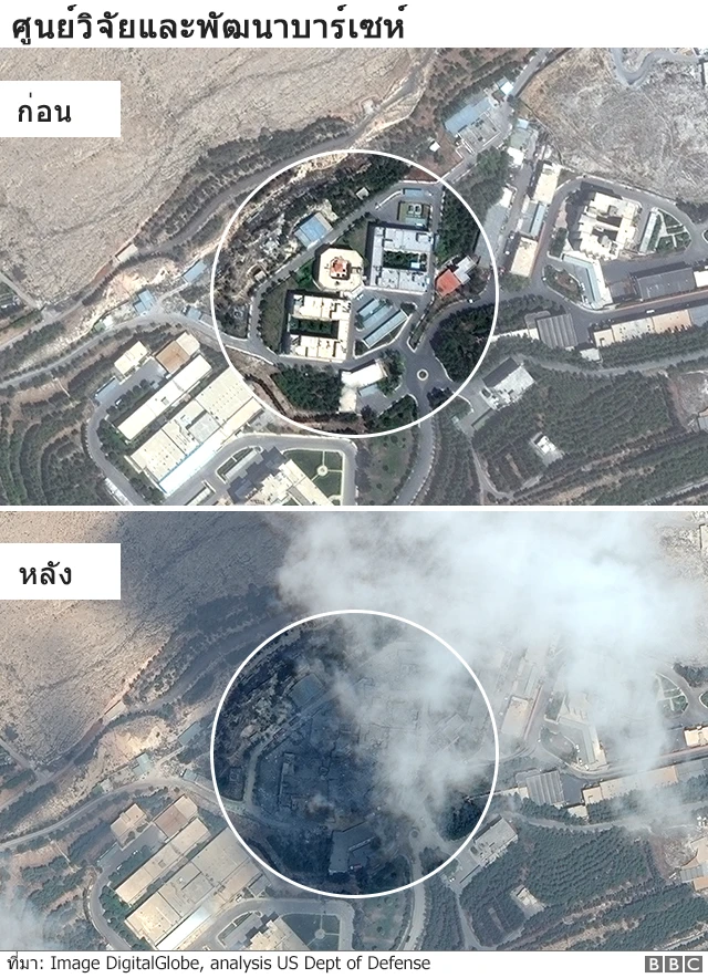 ภาพเปรียบเทียบศูนย์วิจัยอาวุธเคมีของซีเรีย ก่อนและหลังการโจมตี
