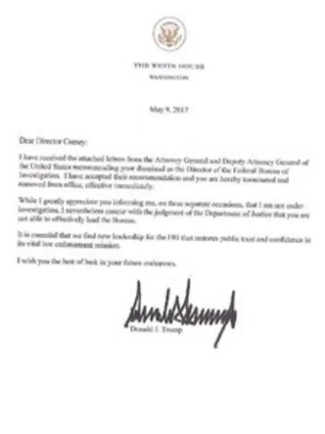 حکم اخراج جیمز کومی که به امضای دونالد ترامپ رسیده است