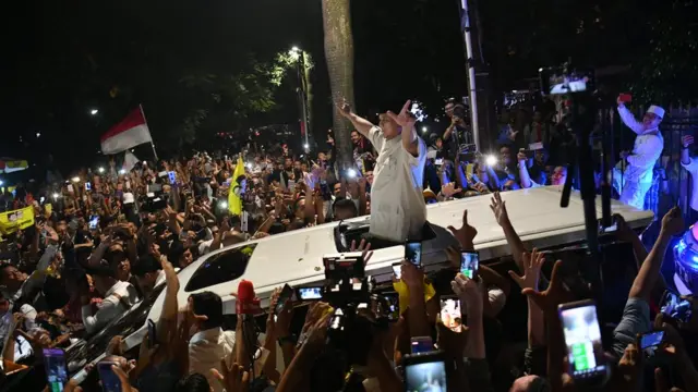 Capres Prabowo Subianto dalam deklarasi kemenangan pada 17 April lalu.