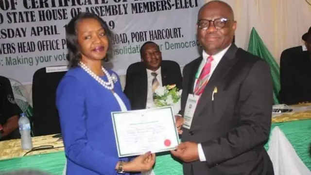 Nyesom Wike na onye órú Inec ebe ó na-anata asambodo mpútara ya