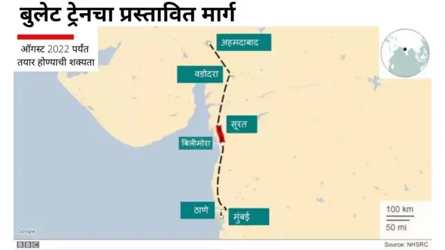 बुलेट ट्रेनचा प्रस्तावित मार्ग