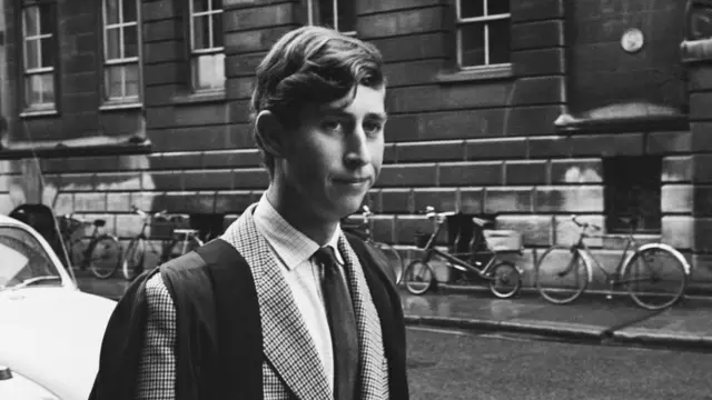 Prince Charles walking in Downing Street, Cambridge, UK, 12th October 1967. He is beginning his term at Trinity College.