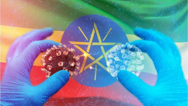 የኢትዯጵያ ባንዲራና የኮሮናቫይረስ ስርጭትን የሚያሳይ ግራፊክስ