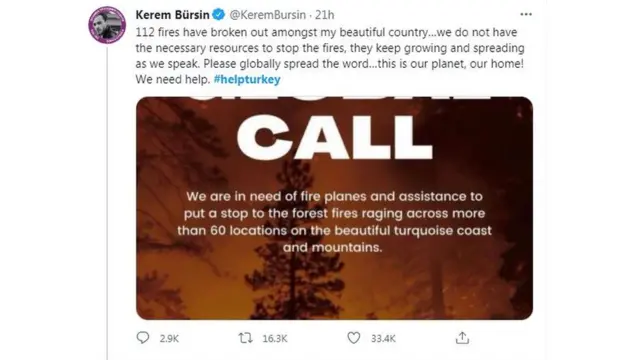 Сообщение из "Твиттера" с призывом помочь Турции