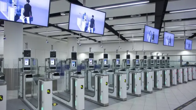 Row of eGates at Gatwick airport's passport control