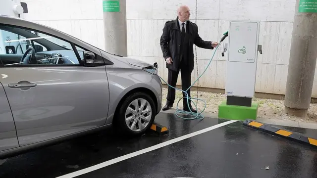 Hombre cargando carro eléctrico