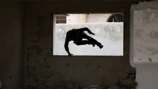 پارکور در شهر انخل در جنوب سوریه