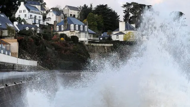 Huge waves hit the coast of Douarnenez, western France, on February 2, 2014.