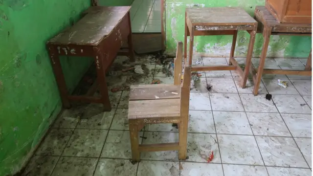 Kondisi Kelas III B SDN Kamulyaan yang sudah tidak lagi digunakan dan tidak terawat karena rusak berat.