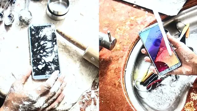 تقول شركة "إل جي" إن هاتفها الجديد يقاوم الأتربة والمياه