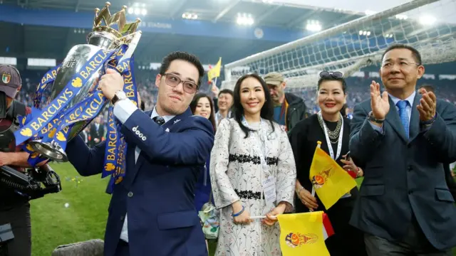 Leicester City chairman Vichai Srivaddhanaprabha and vice chairman Aiyawatt Srivaddhanaprabha