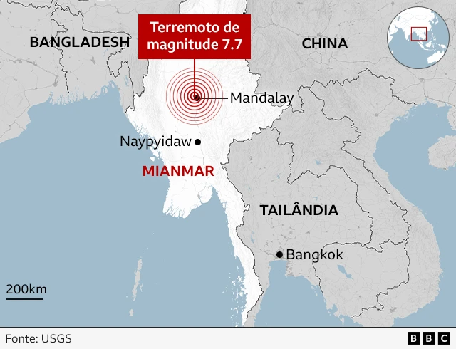 Mapa mostra epicentro de terremoto 