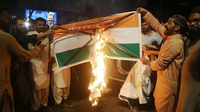 Protesta contra India ocurrida en la localidad de Hyderabad, en la provincia Sindh de Pakistán.