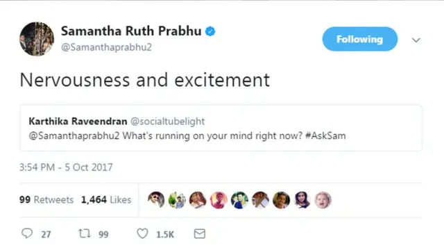 ట్విట్టర్ లో సమంత పోస్ట్