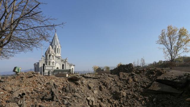 La catedral de Ghazanchetsots (Santo Salvador) en Shusha, Nagorno Karabaj
